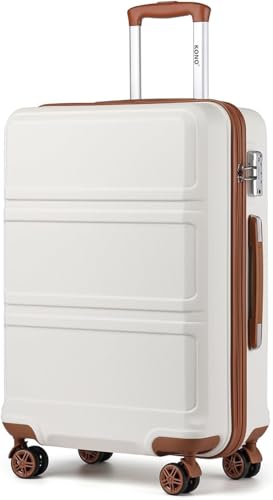 Kono Lightweight 4 Wheel ABS Hard Shell Medium Suitcase Sturdy 24" Trolley Travel Hand Carry-On Luggage with TSA Lock,(Cream White, Medium 24")