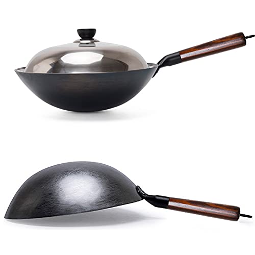 Wok tradicional chino de hierro con asa de madera miniatura 3