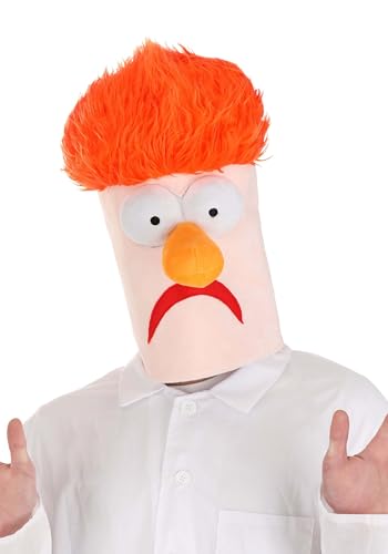The Muppets Beaker Full Head Costume Mask for Adults - Plush Face Mask w/Orange Furry Hair for Muppet Cosplay ST