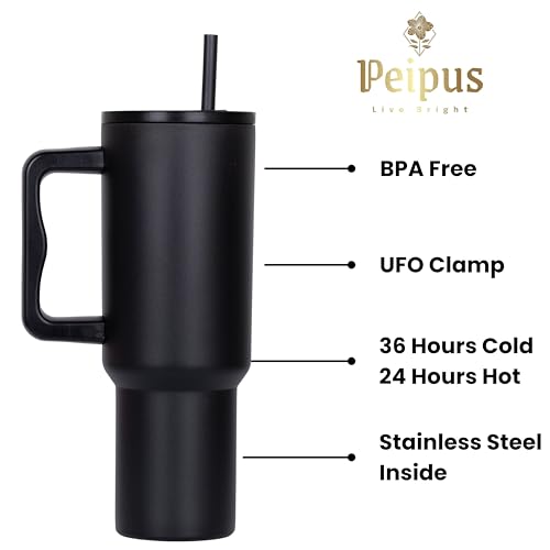 Image of Personalised with Your Name, 1200ml Tumbler with Straw-Handle-Stainless Steel Double Wall Insulated Cup | Leakproof Sipper Mug for Hot-Cold Drinks |Coffee - WaterTumbler (Black castom)
