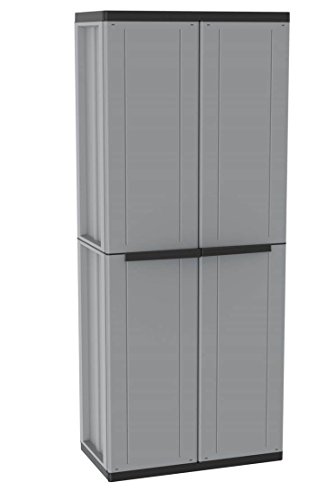 Foto von Kreher Spindschrank, Kunststoffschrank in Grau. Mit Regal und Freifach für z.B. Besen. Abschließbar. Maße ca. 67 x 38 x 164 cm.