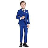 Plavict Boys' Suits Slim Fit 5 Piece, Adjustable Waist, Boys Formal Set Royal