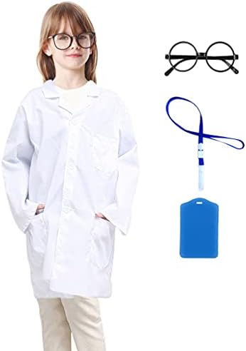 Roctocesy Kid's Unisex Lab Coat for Career Day School Projects Halloween Costumes with Glasses ＆ ID Card (S(3-6Y))