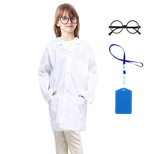 Roctocesy Kid's Unisex Lab Coat For Career Day School Projects Halloween Costumes With Glasses ＆ Id Card (S(3-6Y)) #TOP1