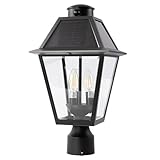 LUTEC Outdoor Solar Lamp Post Light with Motion Sensor, Dusk to Dawn Waterproof Pole Light Head with Three Modes, Exterior Black Solar Powered Fence Post Light Fixtures for Outside