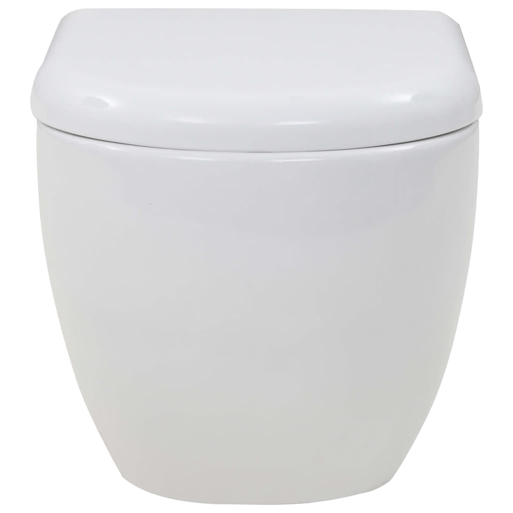 Mangloder - WC da parete in ceramica bianca con sistema di chiusura rallentata, per bagno e camera degli ospiti, senza bordo di risciacquo, facile da montare, ideale per ristrutturazione e