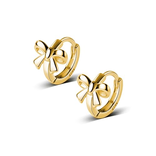 Image of Reffeer Solid 925 Sterling Silver Small Bow Hoop Earrings Huggie for Women Teens Bowknot Huggie Earrings
