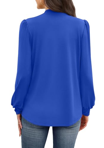 Image of WIHOLL Long Sleeve Shirts for Women Mock Neck Tops Pleated Front Blouses Dressy Casual Spring Fall Clothes 2026 Fashion