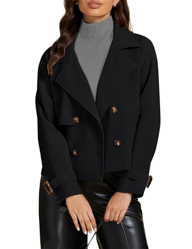 Cropped Trench Coat for Women,Casual Double Breasted Short Jacket,Trench Coat for Women with Pockets2