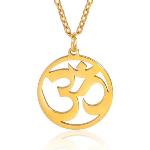 TEAMER OM collar de acero inoxidable Yoga meditación espiritual armonía colgante Aum Om Ohm símbolo sánscrito collar joyería para mujeres niñas (OM Oro)