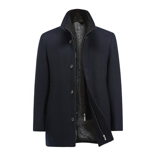 Allthemen Abrigos Lana Invierno Hombre Chaqueta Negocios CáLido Doble Cremallera Parka Acolchada Resistente al Viento Azul marino L