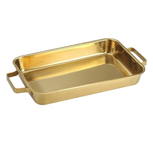 Sharplace Stainless Steel Fish Baking Tray Serving Platter with Handles Heavy Duty Fish Pan Roasting Pan Rectangular for Oven Chicken, Gold 38cm