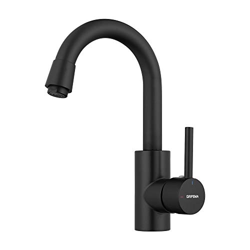 GRIFEMA G1002B Irismart - Grifo de Lavabo Alto, Mezclador Monomando Baño, Negro [Exclusivo en Amazon]