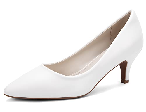 Greatonu Escarpins Femme Petit Talon Chaussures Femme Bout Pointu Escarpins Talon de Chaton Décontractée-Blanc-38