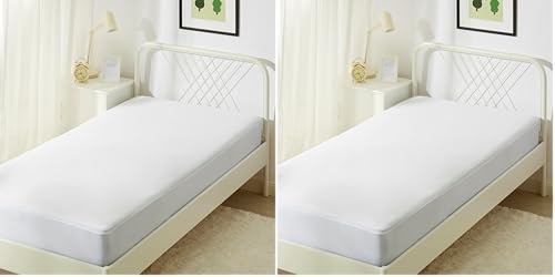 Image of Amazon Basics Waterproof Mattress Protector, Secure Elastic Fit, Protection Against Spills and Pests, Twin XL, White (Pack of 2)
