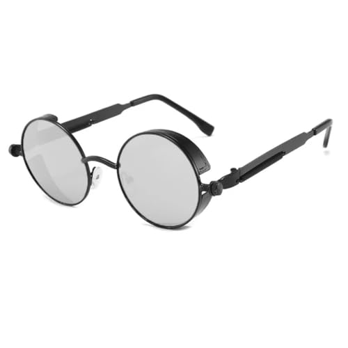 Lunettes de soleil classiques style punk rétro en métal steampunk rondes miroirs UV400