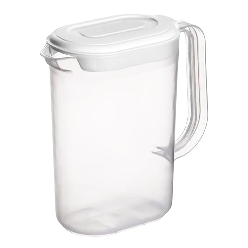 ANGIX 1.5L Fridge Door Jug with Lid & Handle Plastic Pitcher Container with Pouring Spout Versatile Transparent Spill Proof Space Saving Fridge Liquid Storage Drink Jug