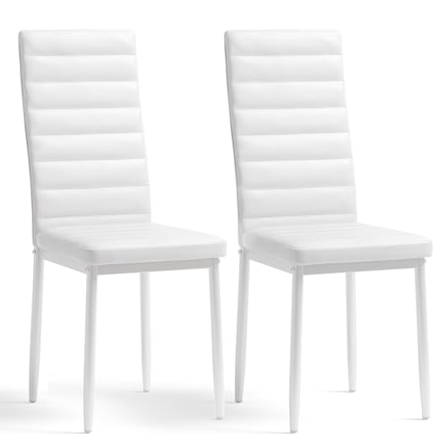Bealife Juego de 2 Sillas de Cocina, Sillas de Comedor con Respaldo Alto, Sillas de Imitación de Piel para Comedor, Salón y Cocina(Cuero sintético Blanco, Juego de 2)