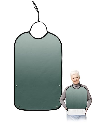 Kewadony Adult Bibs for Elderly Women - Green Grey Ombre Waterproof Dining Clothing Protectors with Crumb Catcher for Eating/Feeding, Gray Green Gradient Terry Cloth Bib Machine Washable
