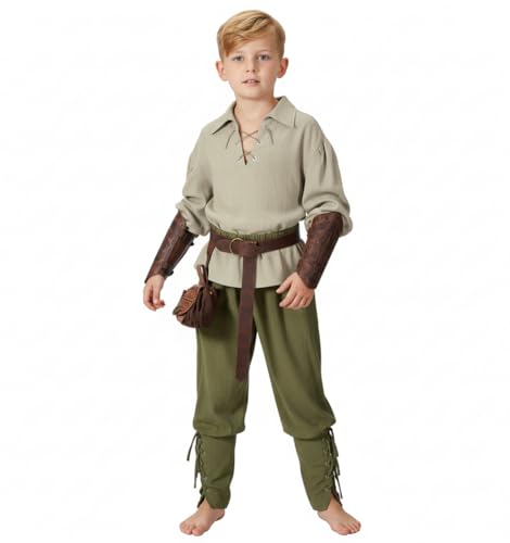 Image of Kids Medieval Viking Pirate Renaissance Tunic Pants Accessories Costume for Boys Cosplay 3-14 Years