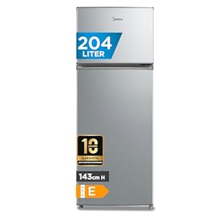 Midea MERT210FGE50 Frigo-congelatori doppia porta 204 L, Congelatore da Montare in Alto, 176kWh/annum, controllo della temperatura regolabile, Luce LED, Argento