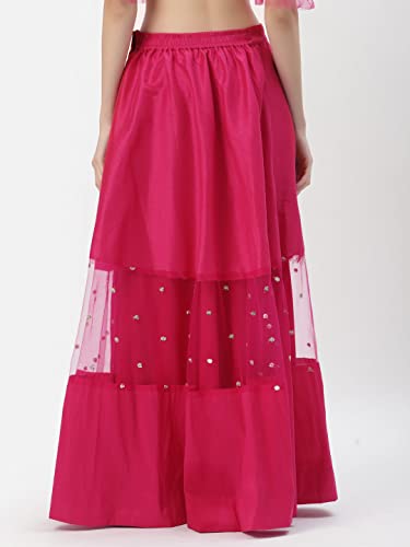Image of studio rasa Women's Girls Dupion & Net Sequins Embroidered Panelled Skirt for Wedding Festive