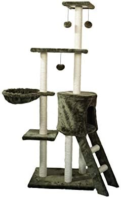 Multi-Level Cat Trees Solid Wood Based Sisal-Covered Scratching Posts, Hammock and Condo Pet Play House Cat Tower Furniture with Climb Ladder for Kittens, Cats & Pets (Green)