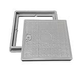 NATOTELA 450x450mm Couvercle de regard en fibre de verre PRV,A15 tampon de regard en PRV avec cadre et poignée,Gris,Dimension d'ouverture:356x356mm-Pour pelouse,cour,jardin,trottoir,terrasse