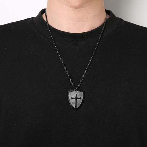 HZMAN Shield Armor of God Ephesians 6:16-17, Faith Cross Stainless Steel Pendant Necklace2