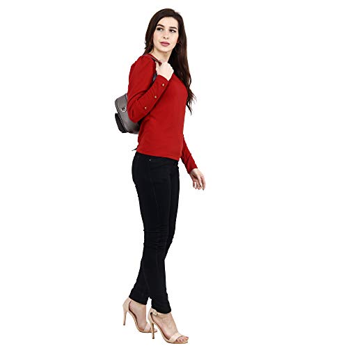 Image of POPWINGS Casual Solid Puff Button Long Sleeves Tops for Women || Summer Round Neck and Stylish Western Top for Women