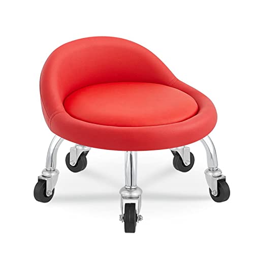 Taburete con respaldo y cojín de piel, asiento giratorio de 360° para talleres de rodillos bajos
