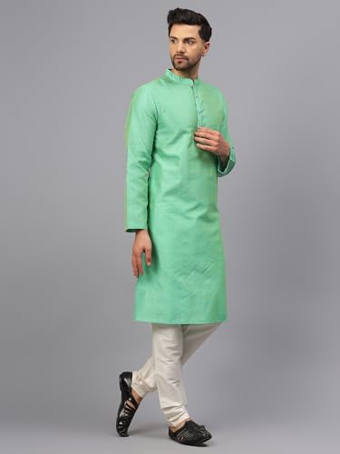 Image of LATEST CHIKAN Men's Silk Chikankari Kurta with Cream Churidar | Festive Set - KP Silk BANARSI