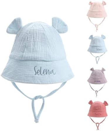 GLOPGEAR Personalized Baby Fisherman Hat- Custom Name Cotton Sun Hat with Ear & Chin Straps, Soft Summer Toddlers Hat (Blue)