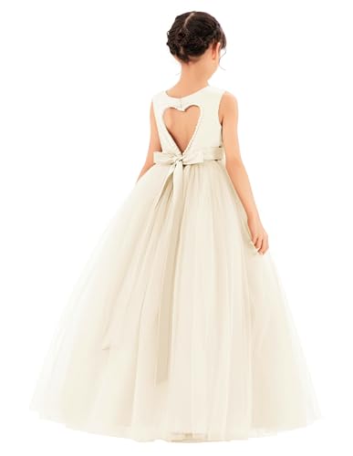 ekidsbridal Satin Heart Cutout Flower Girl Dresses Pearl Beaded Trim Pretty Princess P250
