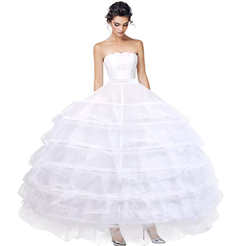 SOMOYA Women Crinoline Petticoat 6 Hoop Skirt A line Slip Floor Length Underskirt for Wedding Dress Ball Gown (White, Medium)