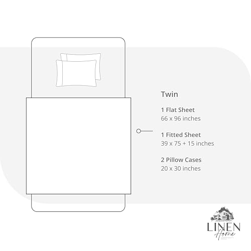 Image of Linen Home 4 Piece Twin Cotton Sheet Set, 100% Cotton Percale, 2 Pillowcases, Deep Pocket with All Around Elastic Sheet, Crisp Breathable Bedding, Hotel Luxury, Long-Staple Combed Cotton, Snow White