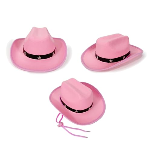 Cowboy hat,Kids Western Pork Pie Hat with Star Studs Adjustable Strap for Ages 3-12 Outdoor and Party Wear3