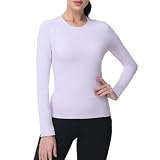 Towintec Women's Long Sleeve Sports Shirt, Mujer Deporte Camiseta Larga Manga Termica, Deportiva Round Neck T-Shirts Ropa, Top Activewear Chandal para Pilates Fitness Yoga Running（Hellviolett，M