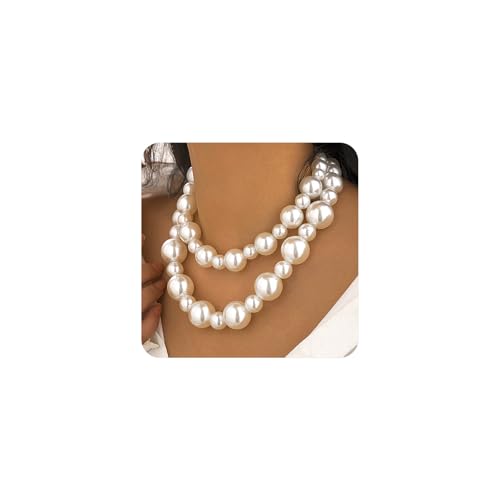Retro Layered Large Pearl Choker Necklace Exaggerated Big Pearl Necklaces for Women Chunky Pearl Statement Bride Wedding Jewelry Gifts