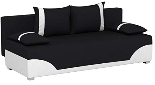 Schlafsofa Dario mit Schlaffunktion und Bettkasten in Schwarz und Weiß