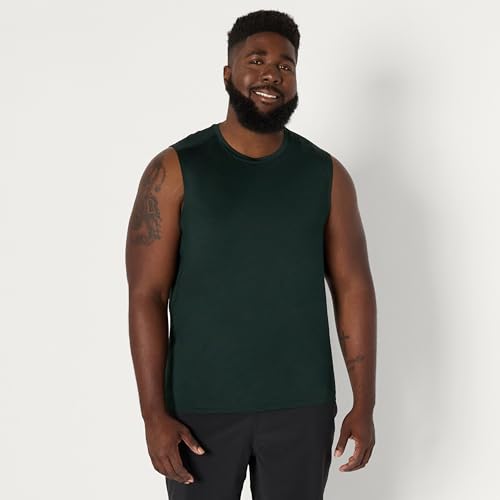 Amazon Essentials Herren Leichtes, Schnelltrocknendes und Feuchtigkeitsableitendes Sport-Muskelshirt aus Tech Stretch, Ärmellos, Dunkelgrün, M 6