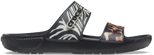 Crocs Unisex Classic Graphic Two-Strap Slide Sandals, Black/Multi, 8 Us Women #TOP4