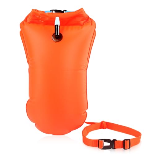 Aoreun Boya de Natación para Aguas Abiertas, Flotadora de Color Llamativo con Cinturón Ajustable, Flotador de flotación y Bolsa Seca, Boya de Natación Inflable para Entrenamiento Acuático/Triatleta