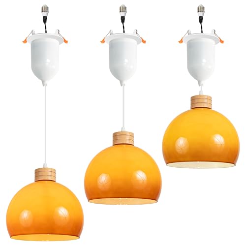 SKIVTGLAMP Adjustable Height Dimmable Can Lights Retrofit Recessed Light Instant ON Compatible E26 Adapter T24 Connector for 4~5in Holes Gradient Orange Globe Circular Shade Natural Wood Socket