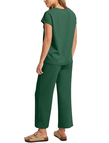 Image of Sampeel Two Piece Sets for Women Summer Vacation Outfits Cap Sleeve Tops Lounge Matching Sets Clothing Beach Fashion Clothes