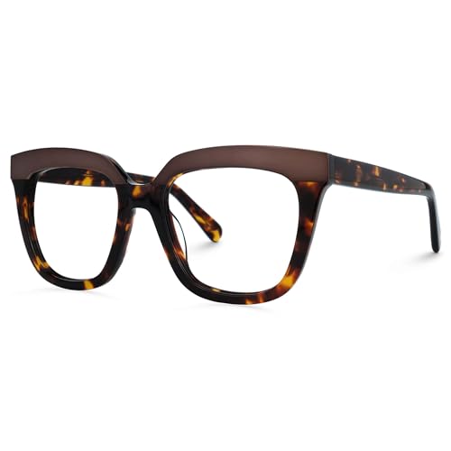 Image of Zeelool Oversize Thick Square Eyeglasses Classic Full Rim Acetate Eyewear Frame for Women men Milledge ZWA814760-02 Tortoise