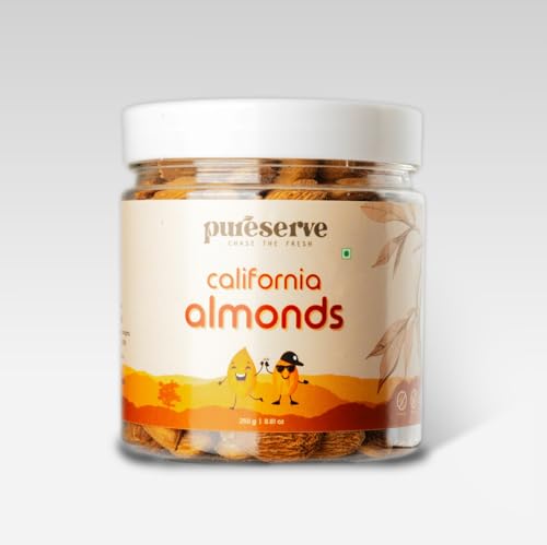 Image of Pureserve Natural California Almonds 250g - Whole Badam Giri | High in Protein, Fiber & Essential Nutrients | Boosts Immunity & Energy | 100% Natural, Gluten-Free Superfood | Jar Pack OF 1