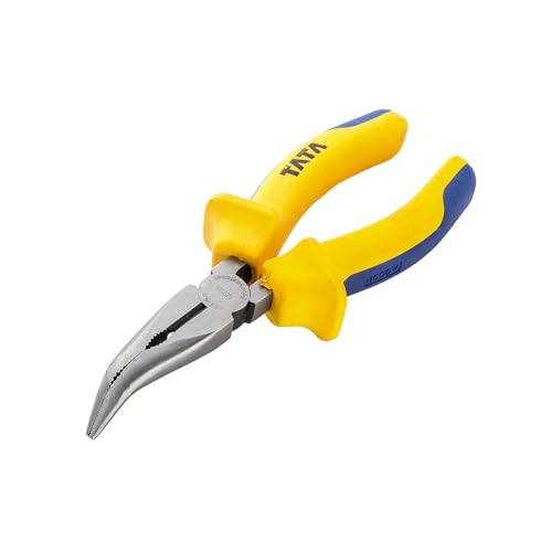 Image of TATA Agrico 6 Inch Bent Nose Plier | Forged C50 Steel Curved Jaws for Tight Spaces | Full Body Hardened | 1000V Certified Insulated TPR Grip Handle | Chrome Finish | Pack of 1