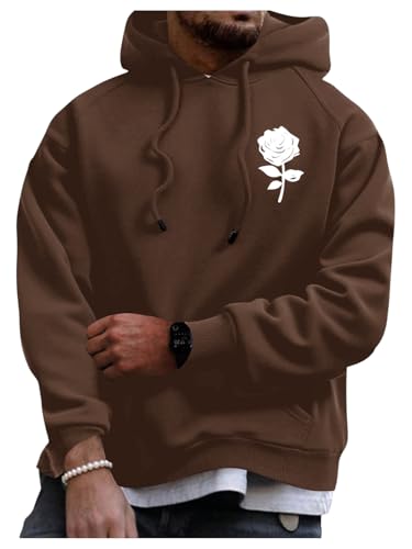 Floerns Men's Graphic Print Long Sleeve Drawstring Hoodie Pullover Sweatshirt Coffee Brown L