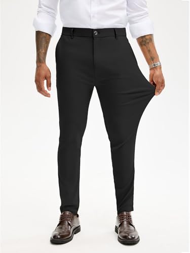 PLEPAN Men's Slim Fit Stretch Dress Pants Skinny Tapered Suit Trousers with Expandable Waist4